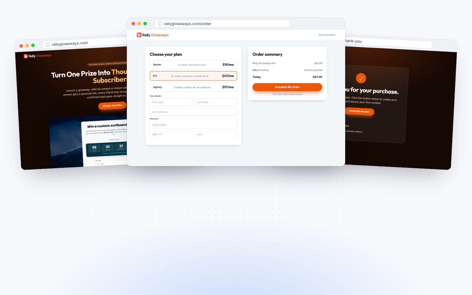A ready-made sales page, order page and thank you page