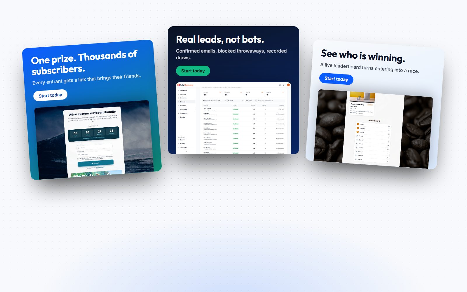 Three ad creatives with real ContestPilot screenshots