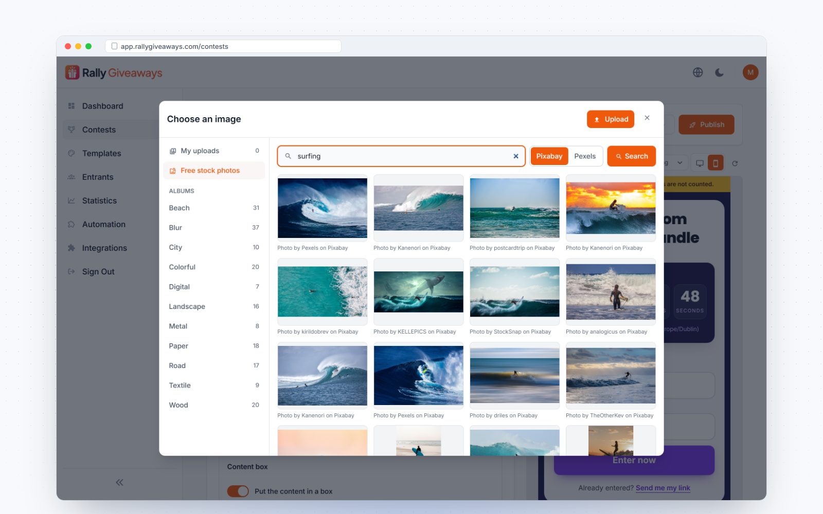 The image picker with library and stock photo search