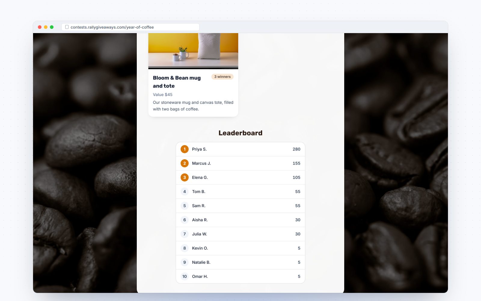 Contest page with the public leaderboard