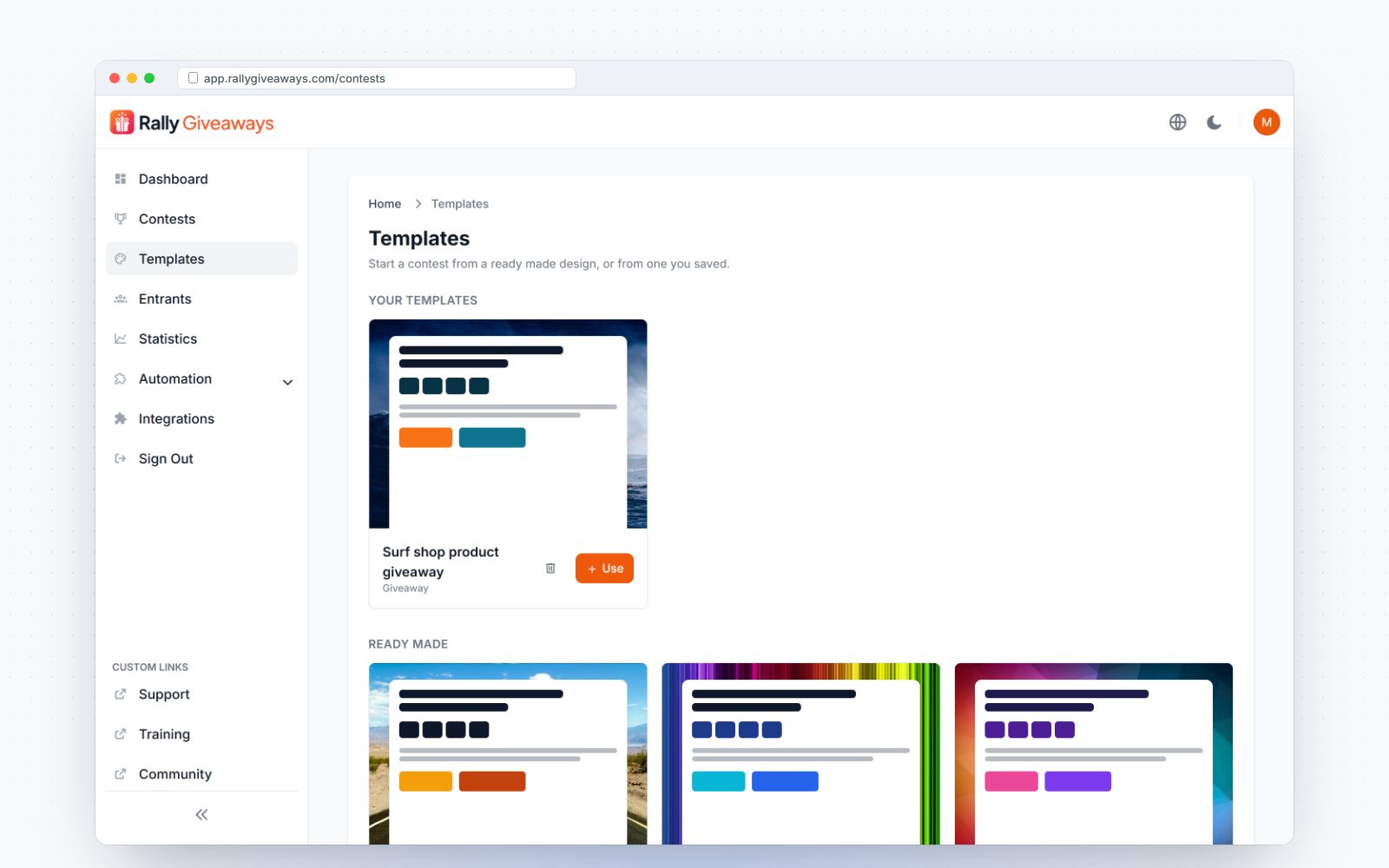 Contest templates with previews