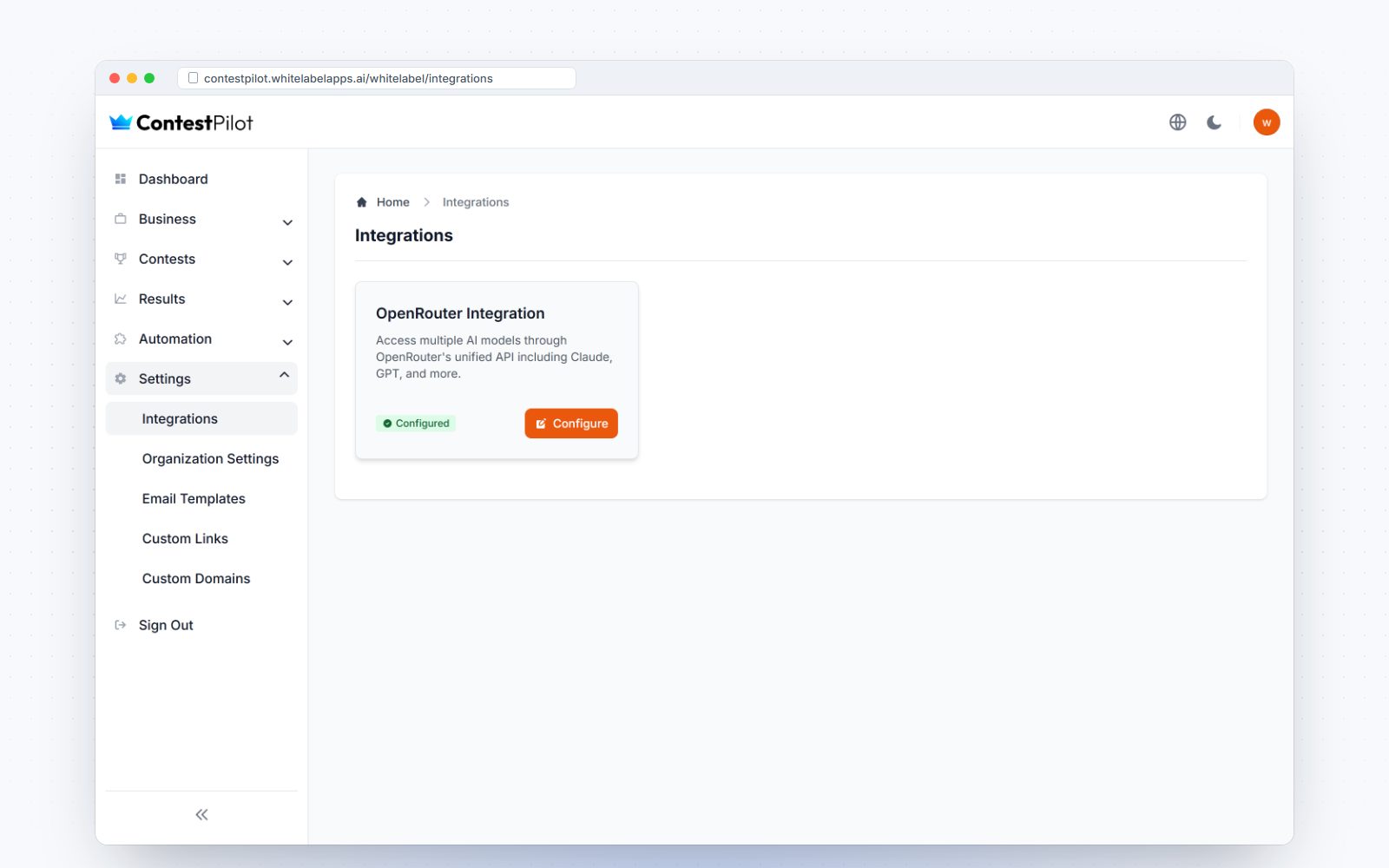 AI and integration settings