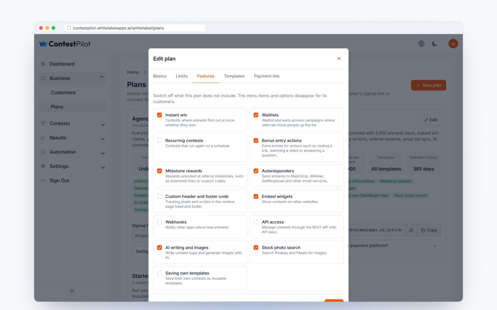 Feature switches per plan